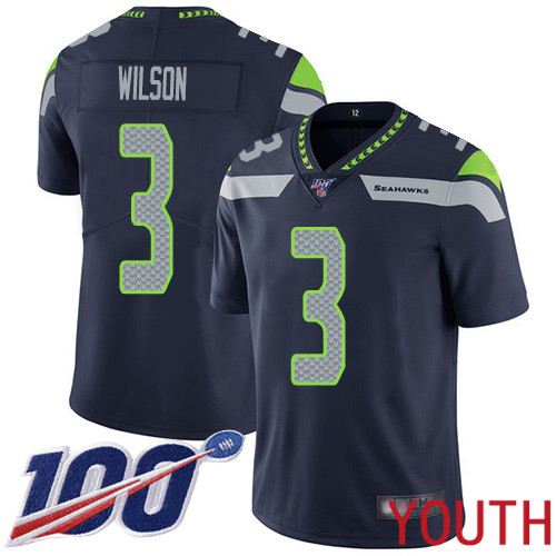 Seattle Seahawks Limited Navy Blue Youth Russell Wilson Home Jersey NFL Football #3 100th Season Vapor Untouchable->youth nfl jersey->Youth Jersey
